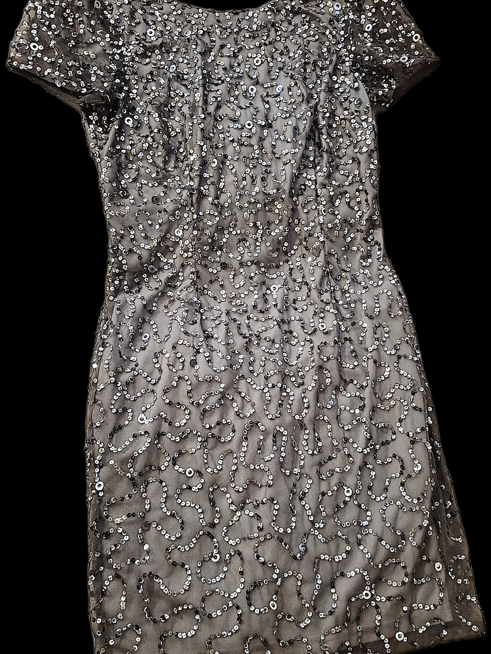 *SOLD ON EBAY* Adrianna Papell Silver Sequin Cap-Sleeve Mini Dress